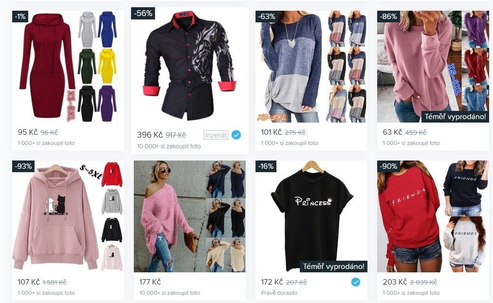 Dámské a pánské oblečení patří mezi nejoblíbenější kategorie e-shopu Wish.